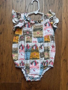 Pink Chicken Cream Multi Crayon Print Romper